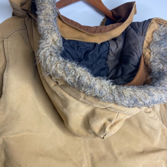 Vintage Tan Carhartt Arctic Jacket Full Zip Removable Hood Quilt Lining Medium - Picture 3 of 7